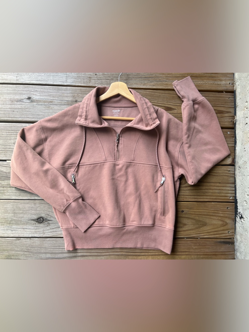 Old Navy Activewear Dynamic Fleece Rose Dust Half-Zip Pullover Sweatshirt Large - Picture 2 of 10